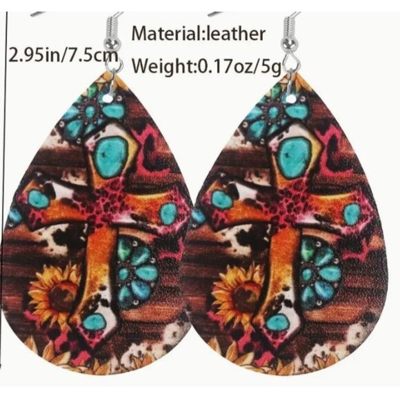 Cross Leather‎ Dangle Earrings New - Picture 1 of 2